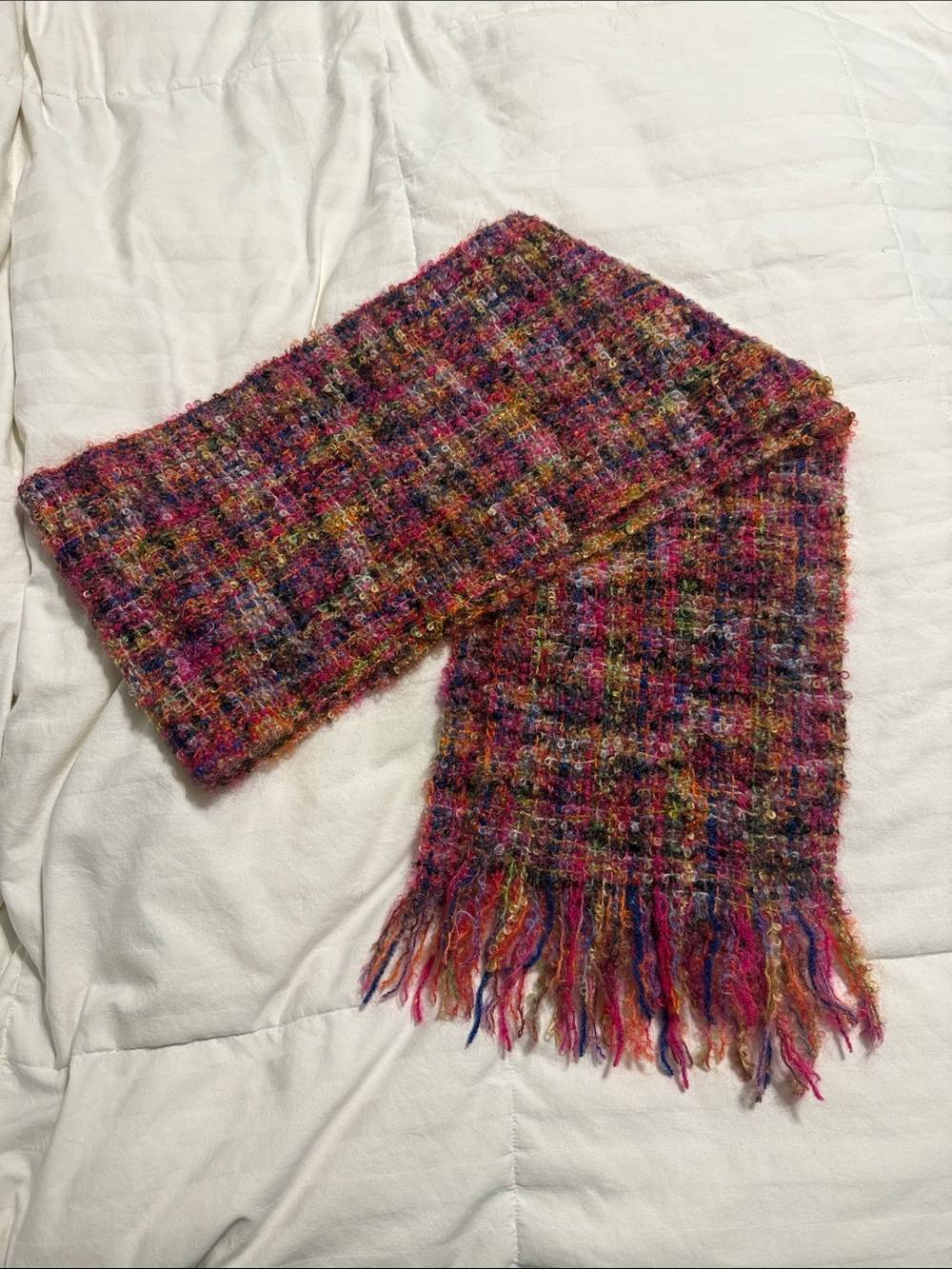 Multicolor Tweed Fringe Scarf — Pink Blend